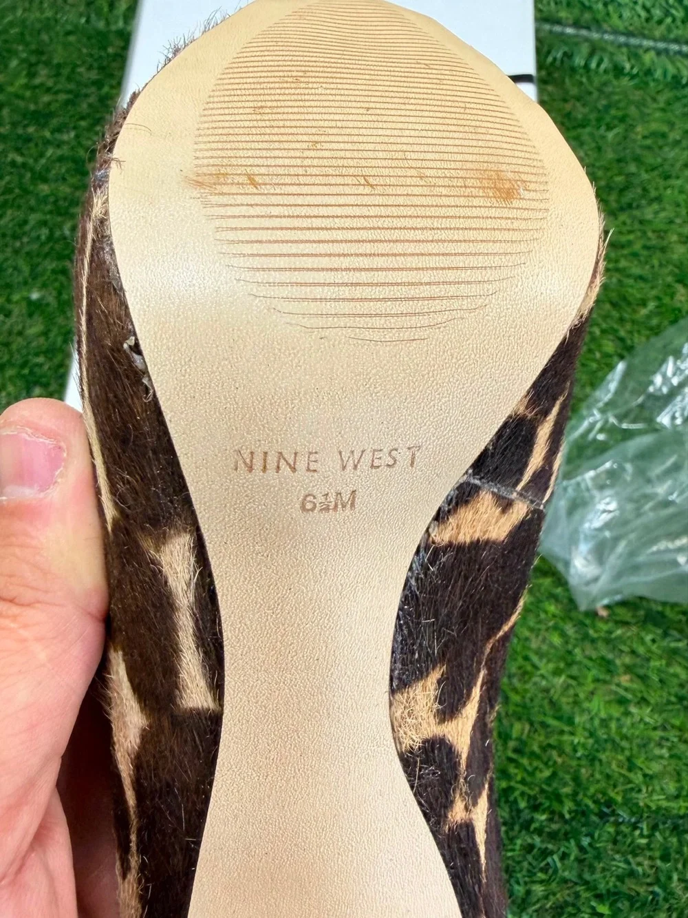 Nine West Liattris Leopard Giraffe Calf Hair Peep Toe Pumps Heels Shoes Box 6.5M
